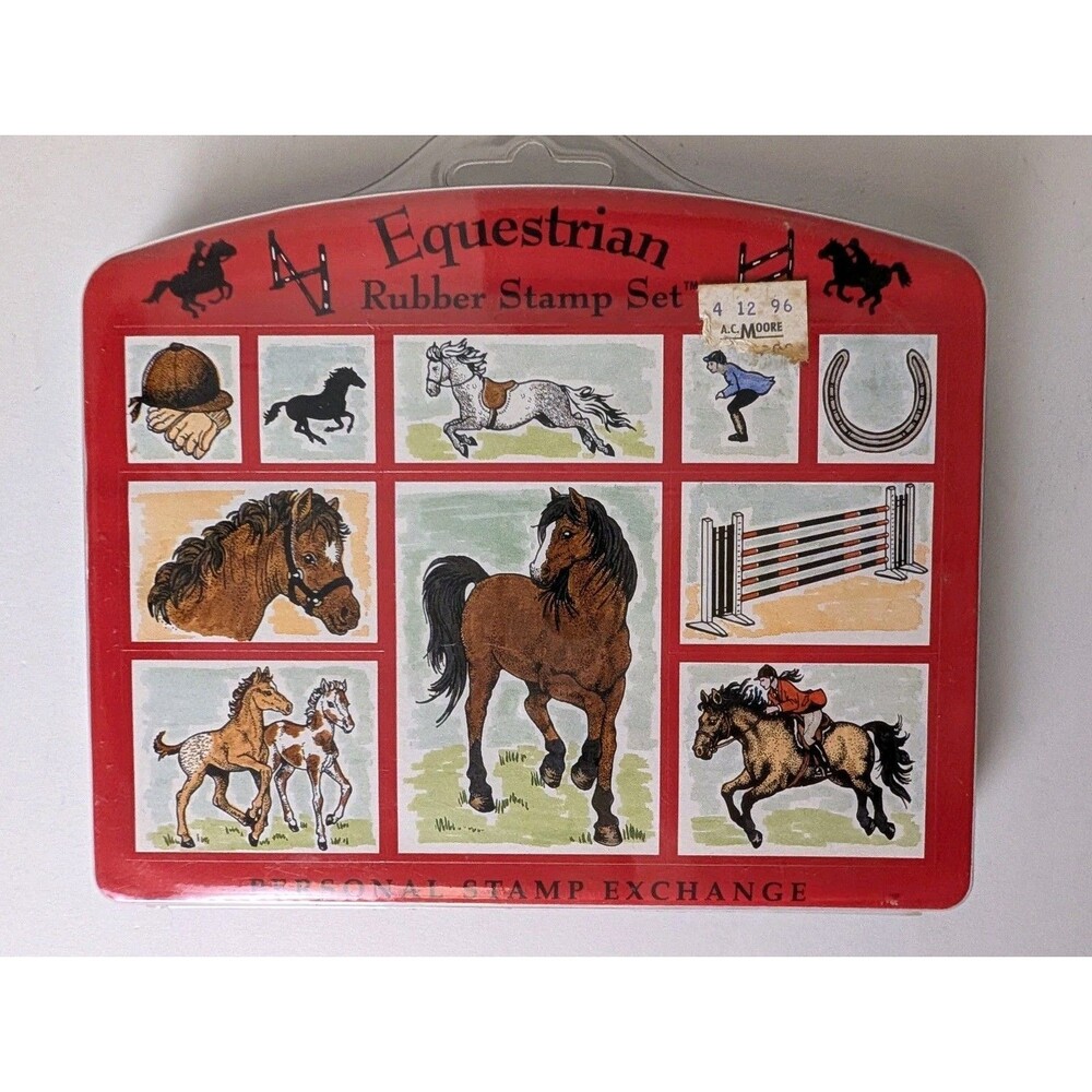 Vintage PSX Horse Stamps Equestrian Foam Foam Mounted 10 Pc Set Crafts Used 90s